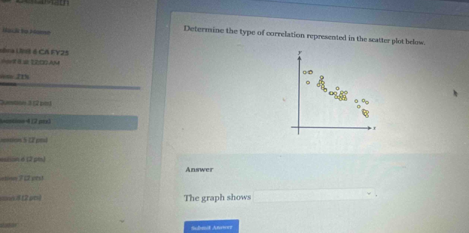 determine the type of correlation represented in the scatter plot below. answer the graph shows