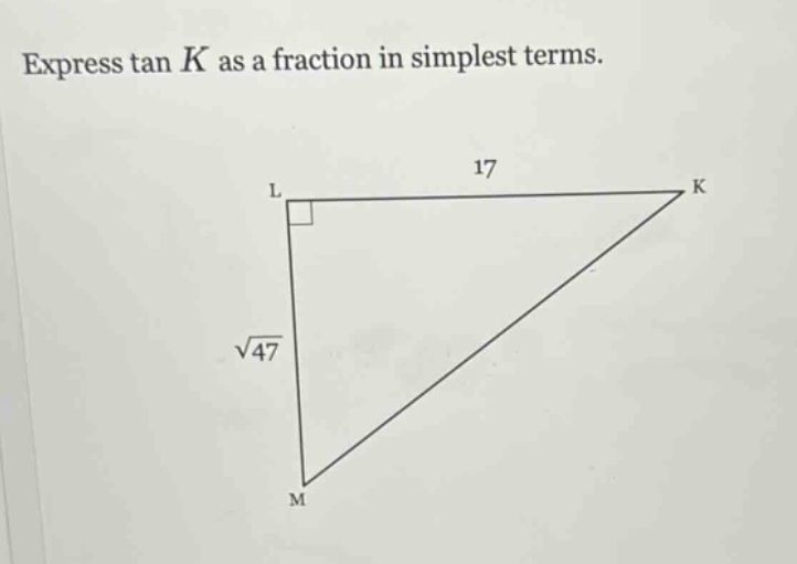 express tan k as a fraction in simplest terms.