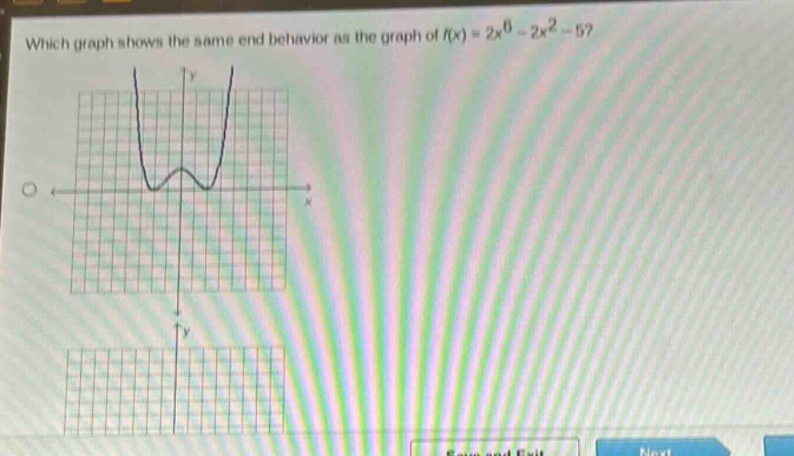 which graph shows the same end behavior as the graph of f(x) = 2x^6 - 2x^2 - 5?
