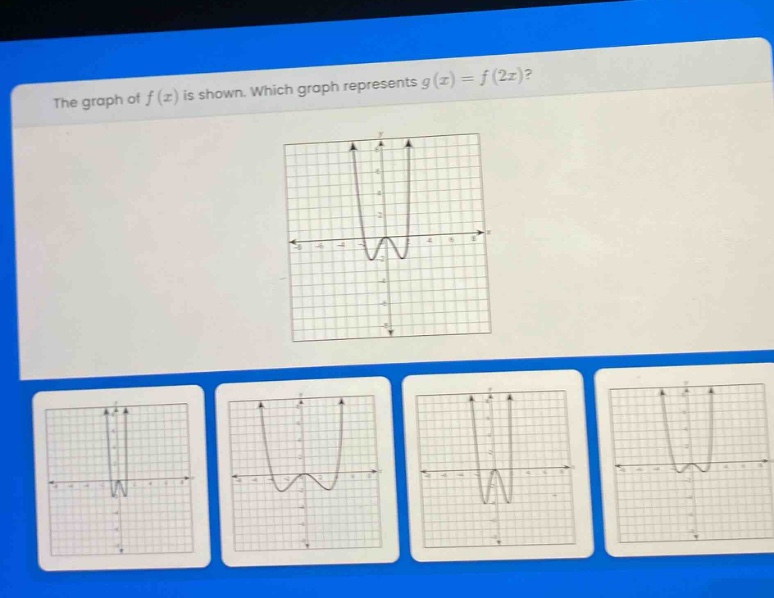 the graph of f(x) is shown. which graph represents g(x)=f(2x)?