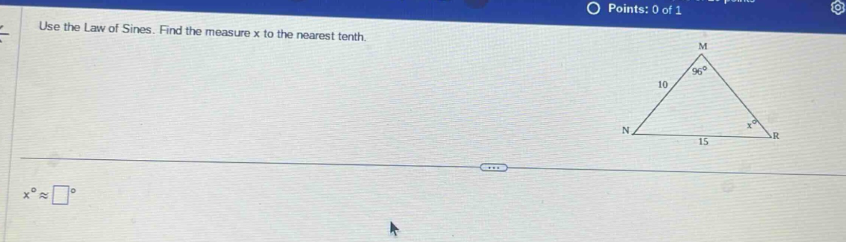 use the law of sines. find the measure x to the nearest tenth.