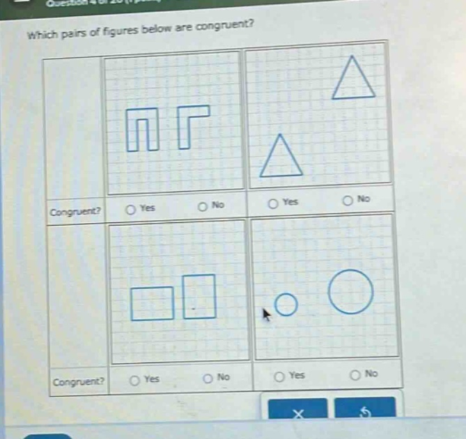 which pairs of figures below are congruent? congruent? yes no congruent? yes no
