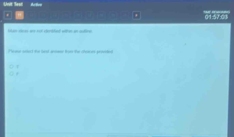 main ideas are not identified within an outline. please select the best answer from the choices provided. o t o f