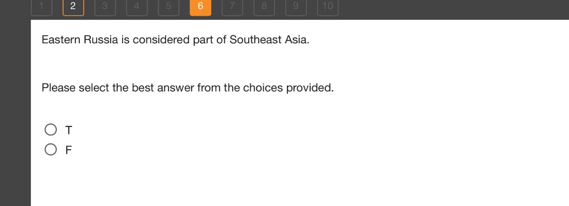 eastern russia is considered part of southeast asia. please select the best answer from the choices provided. o t o f