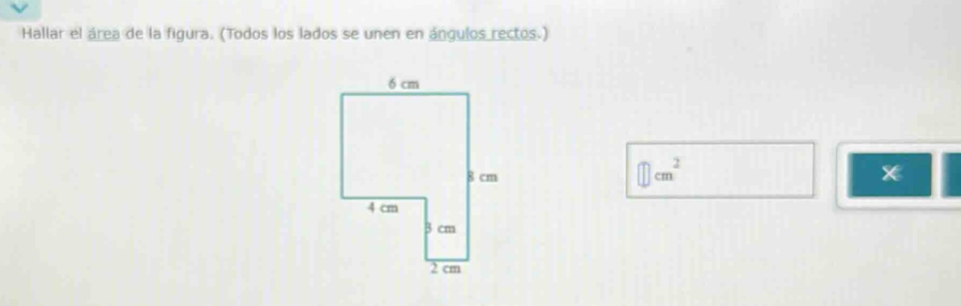 hallar el área de la figura. (todos los lados se unen en ángulos rectos.)