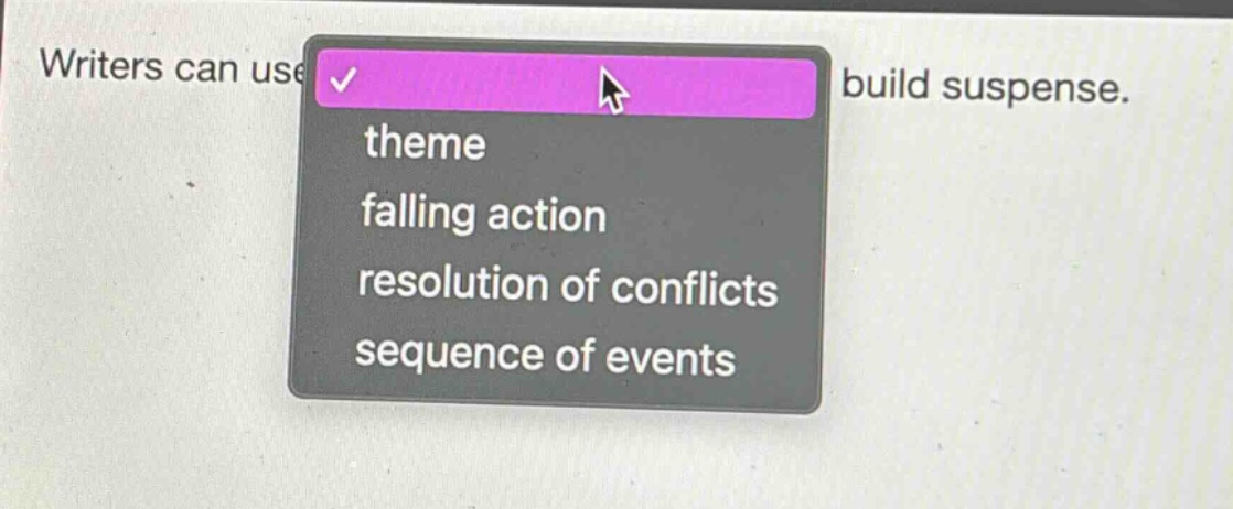 writers can use build suspense. theme falling action resolution of conflicts sequence of events