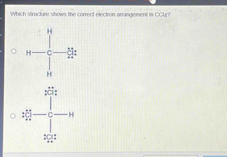 which structure shows the correct electron arrangement in ccl4?