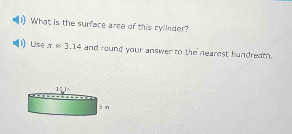 what is the surface area of this cylinder? use π ≈ 3.14 and round your answer to the nearest hundredth.