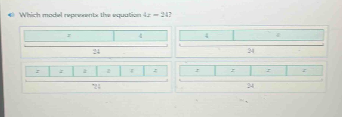 which model represents the equation 4x = 24?