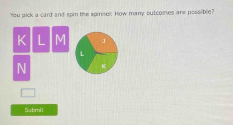 you pick a card and spin the spinner. how many outcomes are possible?