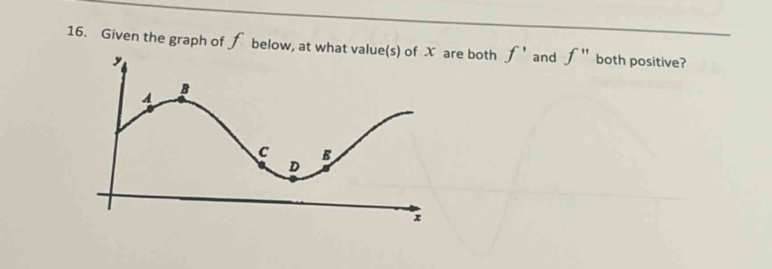 16. given the graph of f below, at what value(s) of x are both f and f both positive?