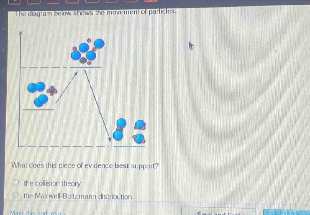 the diagram below shows the movement of particles. what does this piece of evidence best support? the collision theory the maxwell - boltzmann distribution