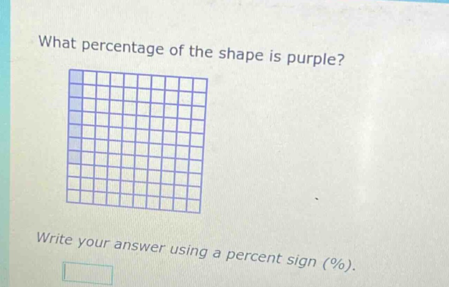 what percentage of the shape is purple? write your answer using a percent sign (%).