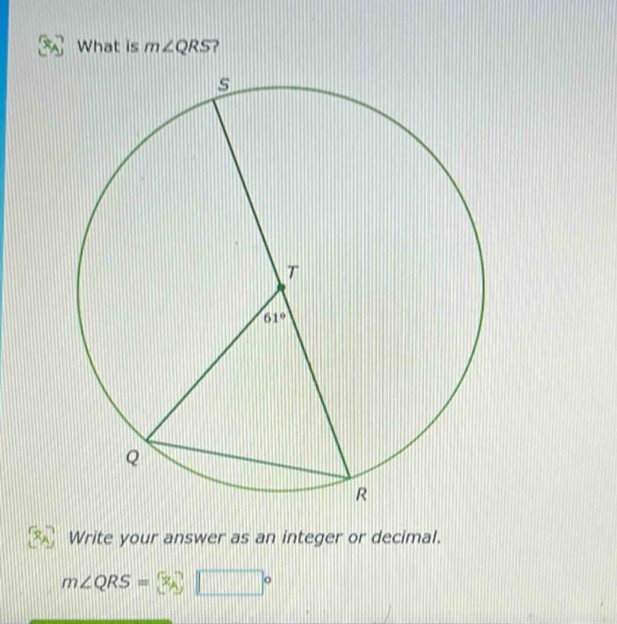 what is m∠qrs? write your answer as an integer or decimal. m∠qrs = °