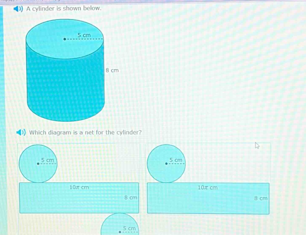 a cylinder is shown below. which diagram is a net for the cylinder?