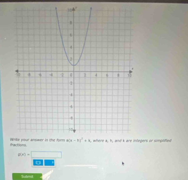 write your answer in the form a(x - h)^2 + k, where a, h, and k are integers or simplified fractions. g(x) =