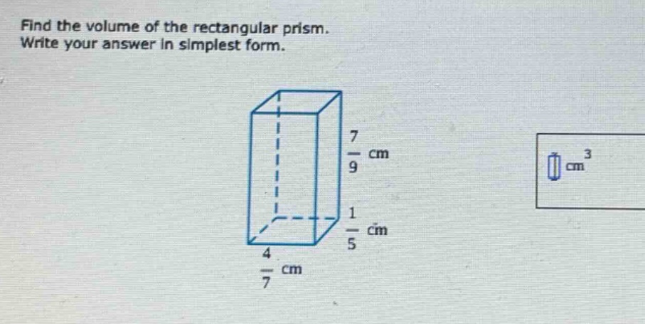 find the volume of the rectangular prism. write your answer in simplest form.