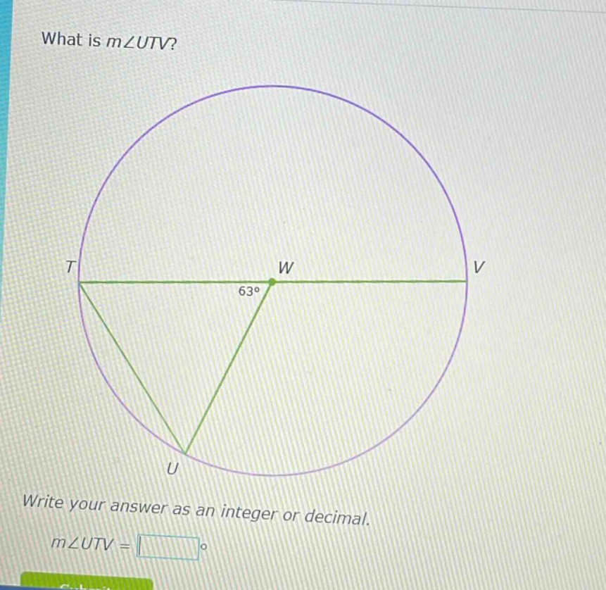 what is m∠utv? write your answer as an integer or decimal. m∠utv =