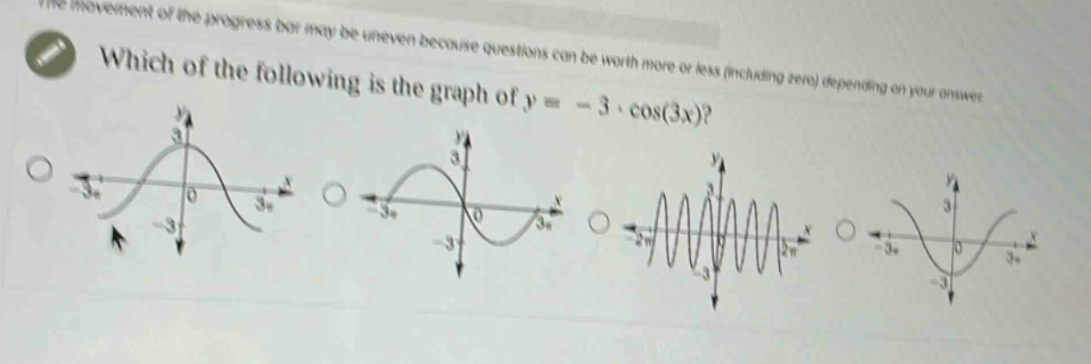 which of the following is the graph of y = - 3 · cos(3x)?
