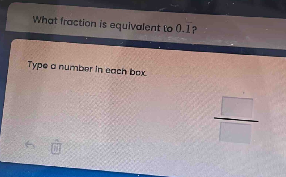 what fraction is equivalent to 0.1̅? type a number in each box.