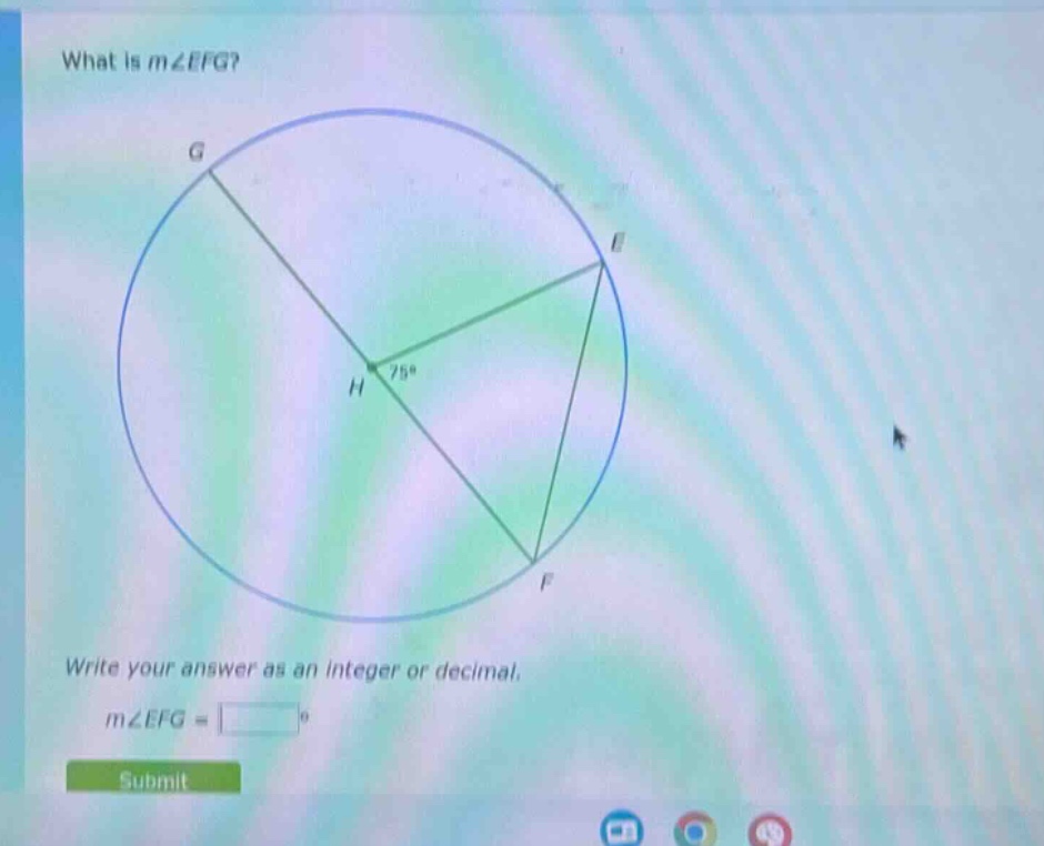 what is m∠efg? write your answer as an integer or decimal. m∠efg = °
