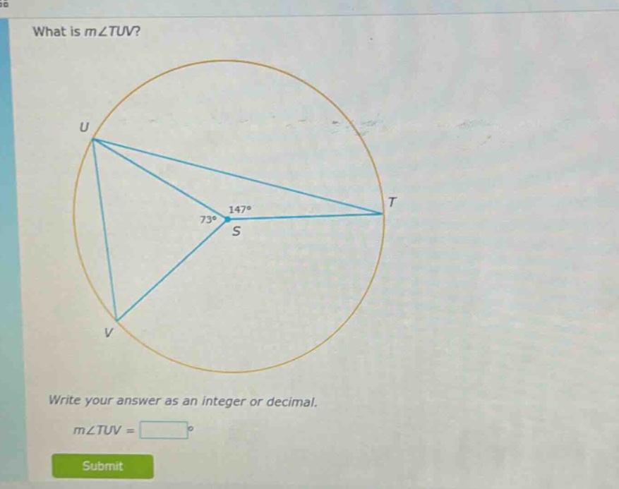 what is m∠tuv? write your answer as an integer or decimal. m∠tuv =