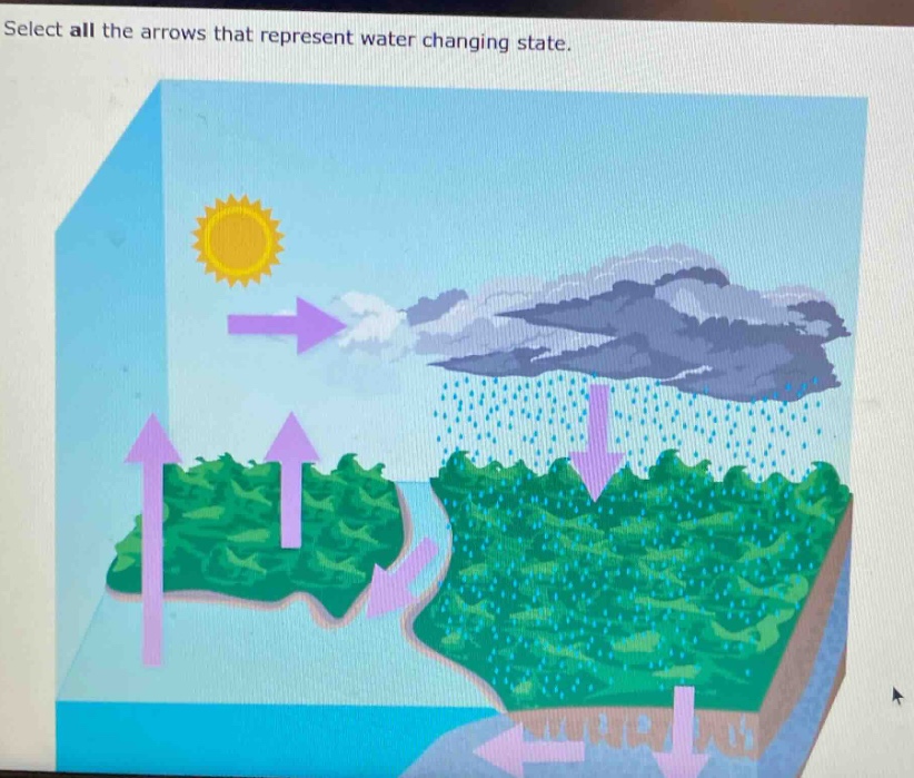 select all the arrows that represent water changing state.