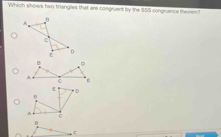 which shows two triangles that are congruent by the sss congruence theorem?