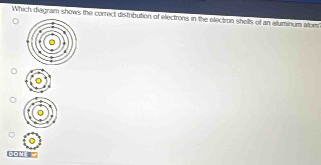 which diagram shows the correct distribution of electrons in the electron shells of an aluminum atom?