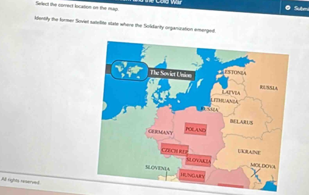 select the correct location on the map. identify the former soviet satellite state where the solidarity organization emerged.