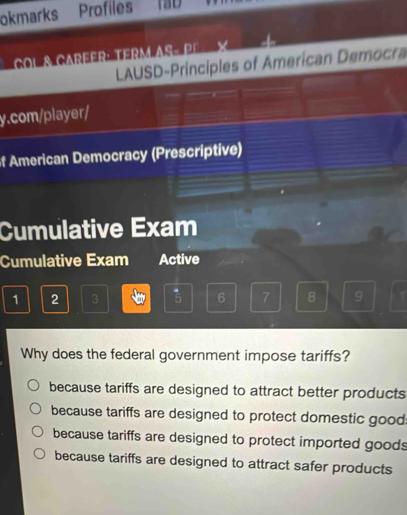 why does the federal government impose tariffs? because tariffs are designed to attract better products because tariffs are designed to protect domestic goods because tariffs are designed to protect imported goods because tariffs are designed to attract safer products