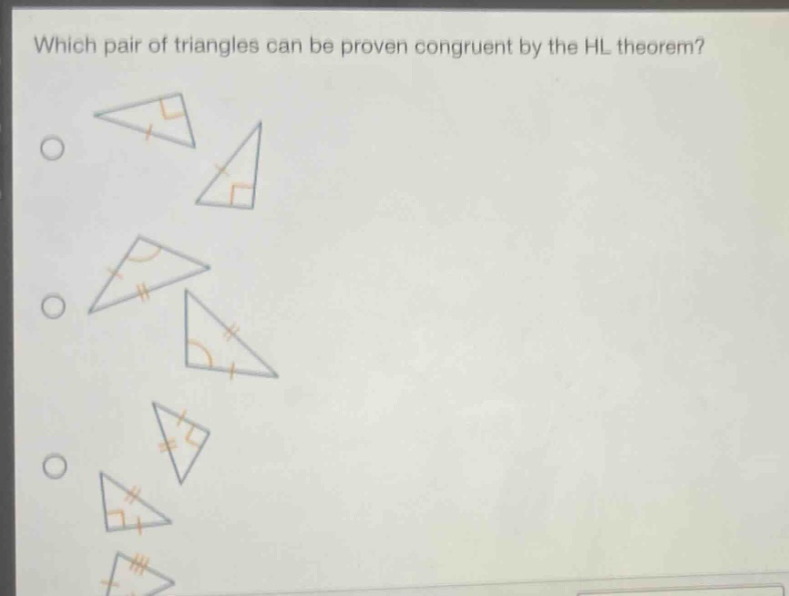 which pair of triangles can be proven congruent by the hl theorem?