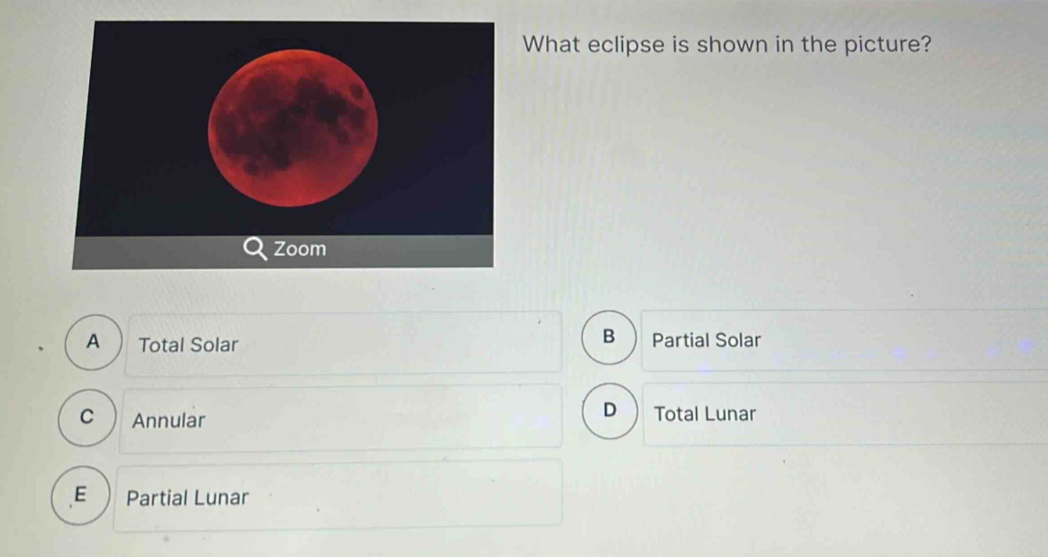 what eclipse is shown in the picture? a total solar b partial solar c annular d total lunar e partial lunar