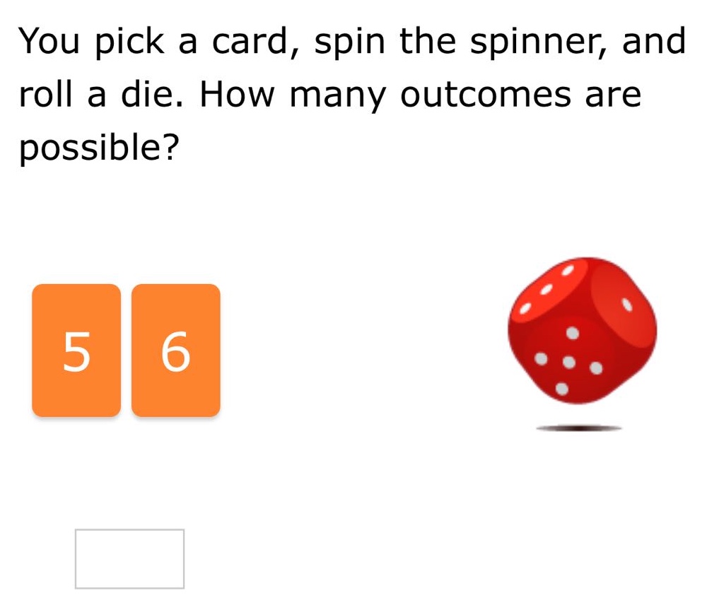 you pick a card, spin the spinner, and roll a die. how many outcomes are possible?