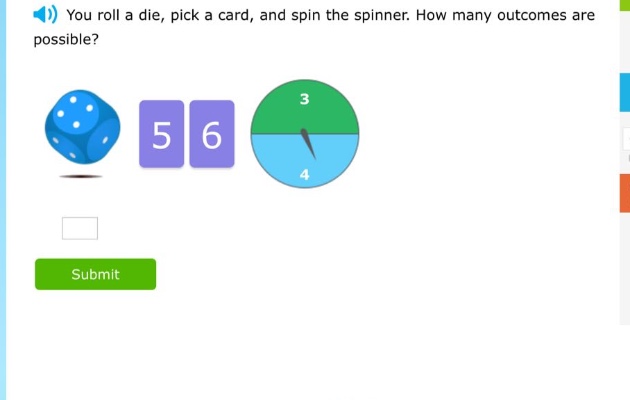 you roll a die, pick a card, and spin the spinner. how many outcomes are possible?