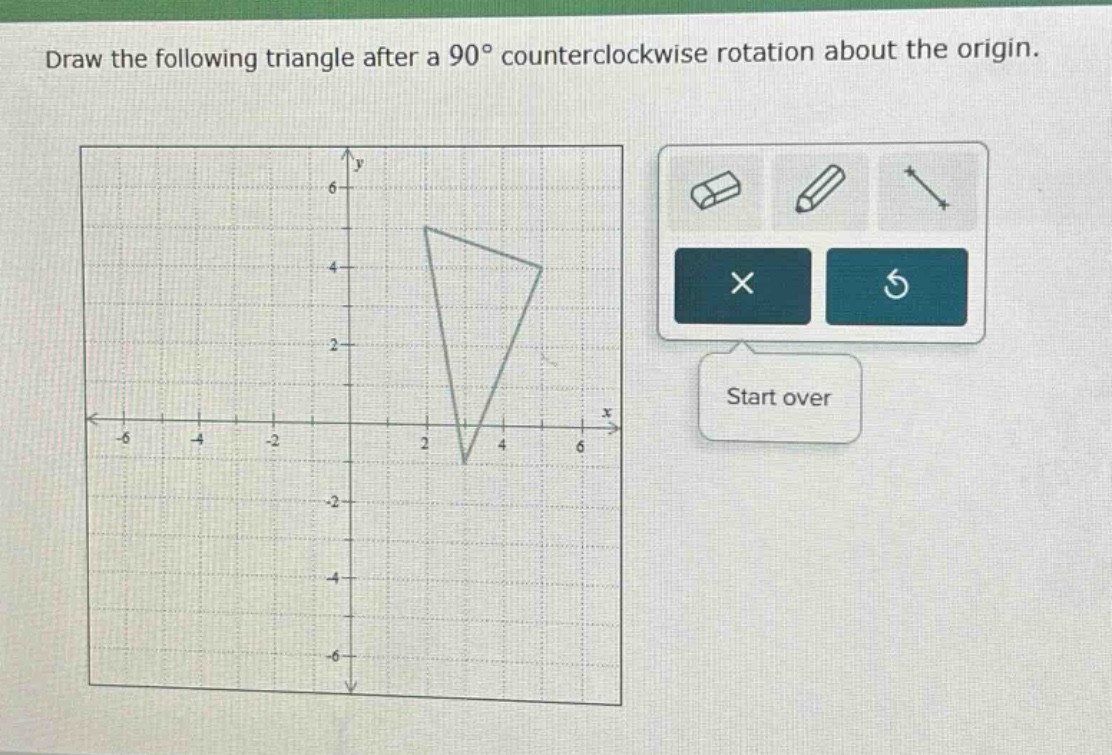draw the following triangle after a 90° counterclockwise rotation about the origin.