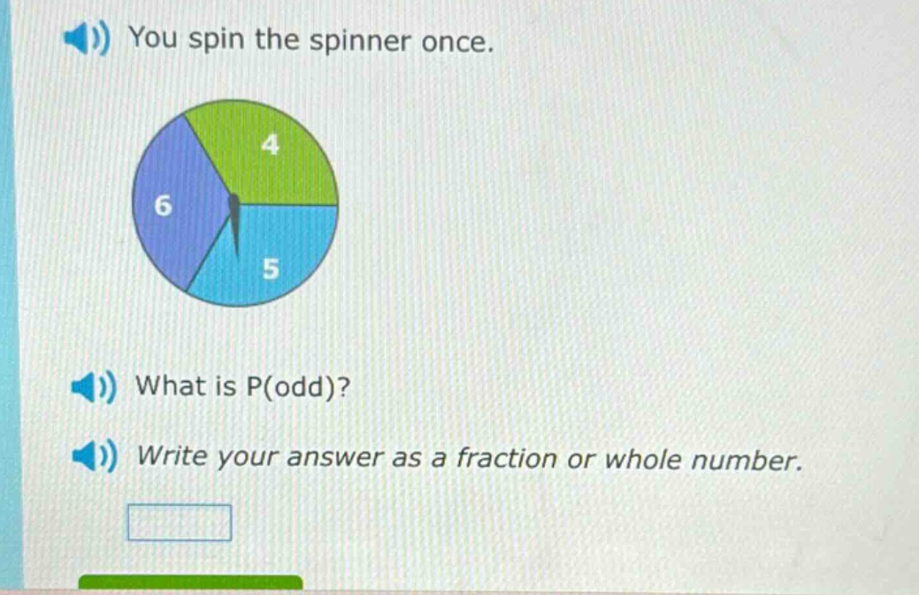 you spin the spinner once. what is p(odd)? write your answer as a fraction or whole number.