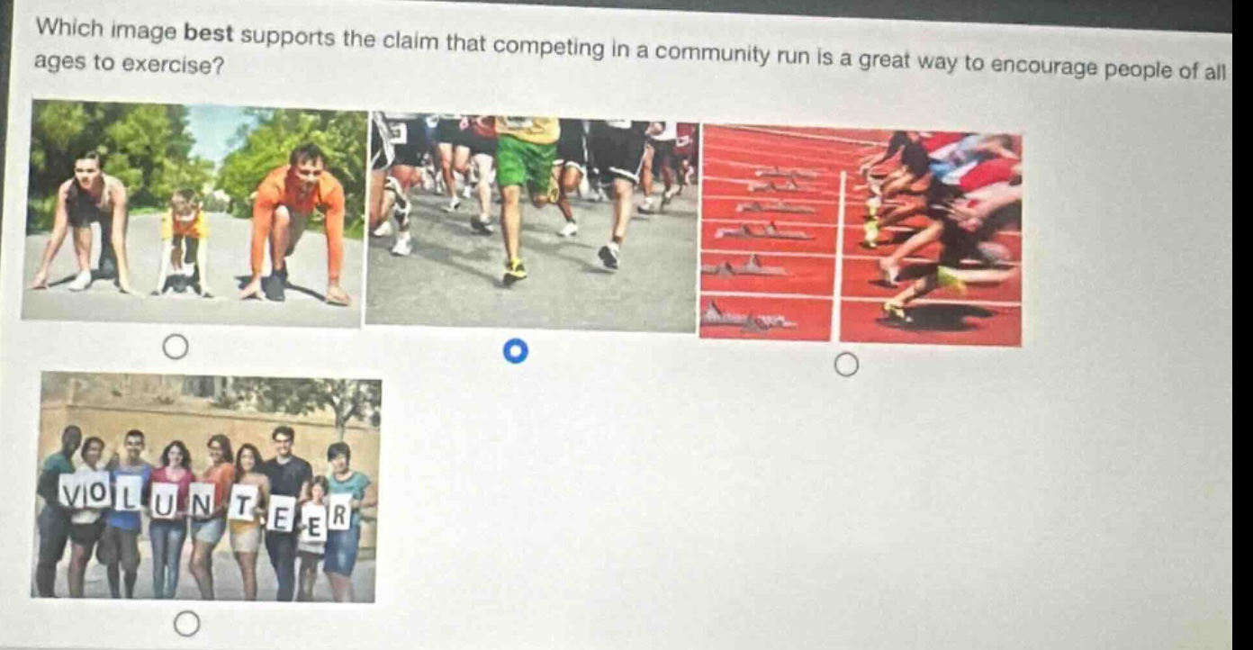 which image best supports the claim that competing in a community run is a great way to encourage people of all ages to exercise?