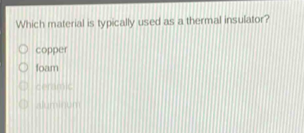 which material is typically used as a thermal insulator? copper foam ceramic aluminum
