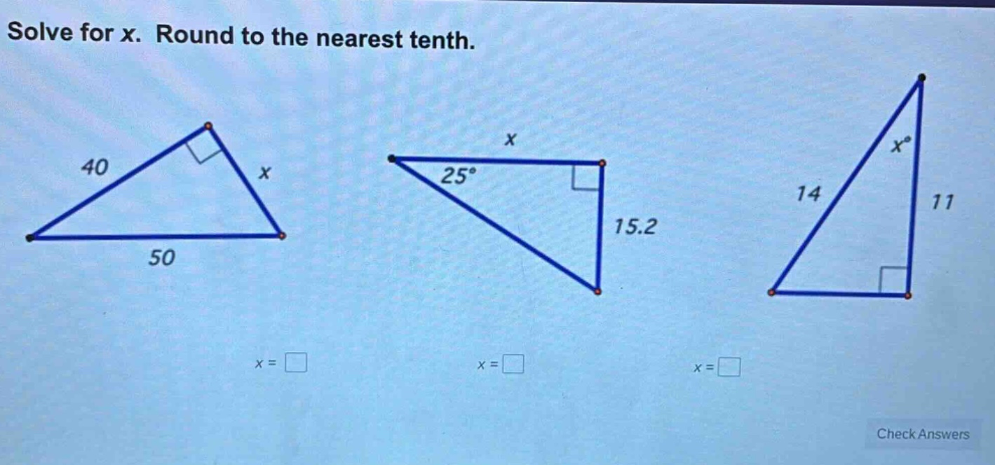 solve for x. round to the nearest tenth.
