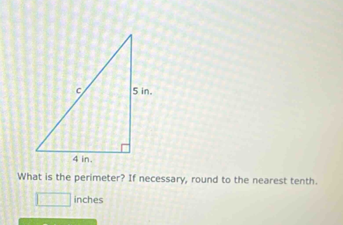 what is the perimeter? if necessary, round to the nearest tenth. inches