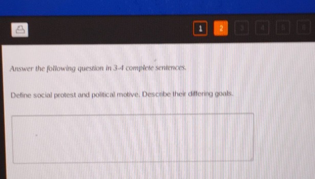 answer the following question in 3 - 4 complete sentences. define social protest and political motive. describe their differing goals.