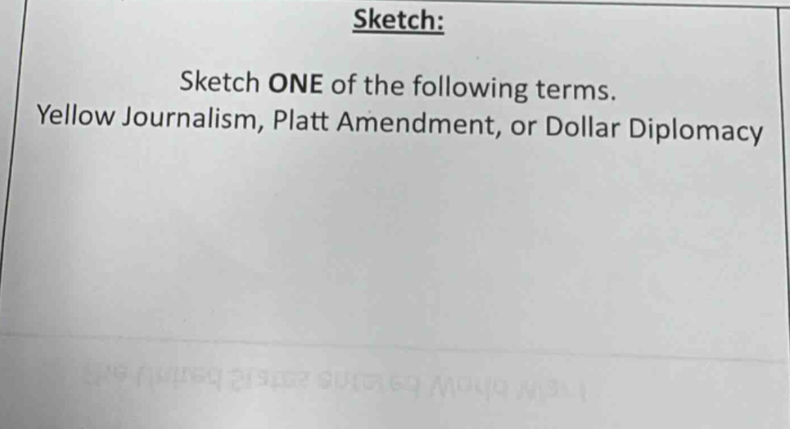 sketch: sketch one of the following terms. yellow journalism, platt amendment, or dollar diplomacy