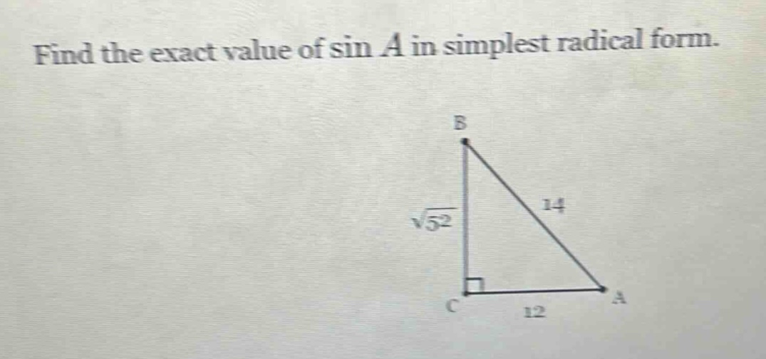 find the exact value of sin a in simplest radical form.
