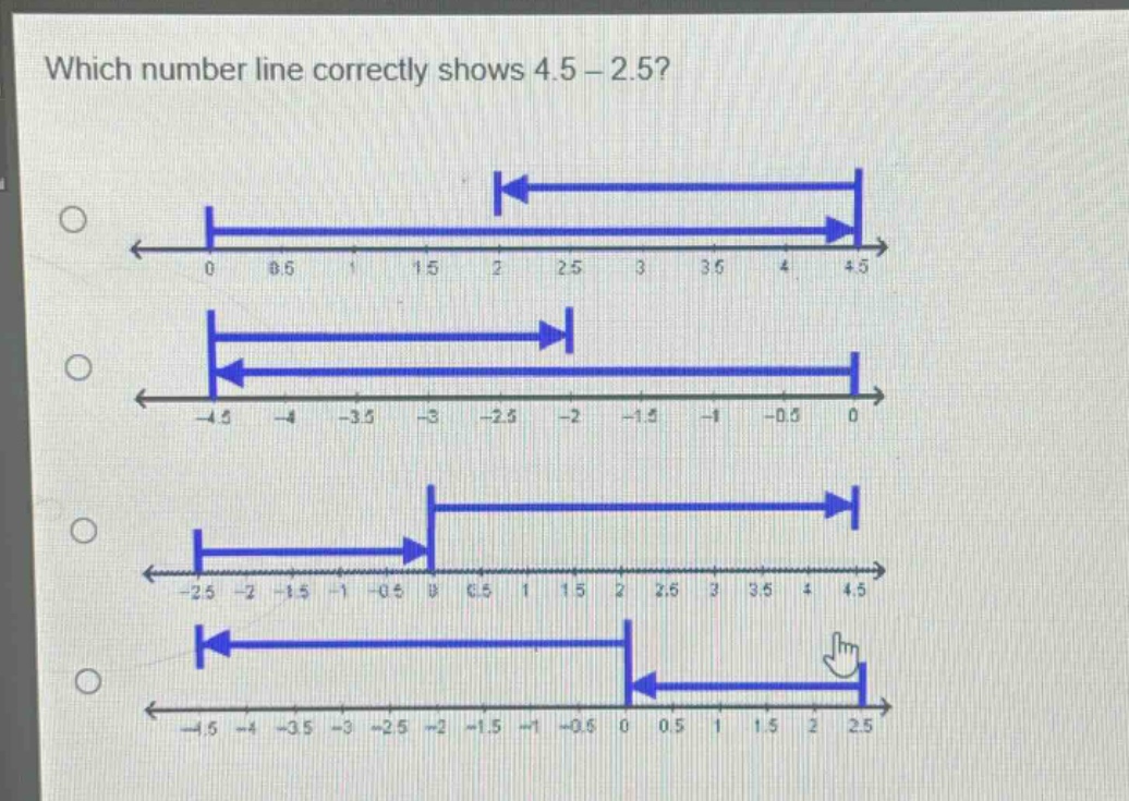 which number line correctly shows 4.5 - 2.5?