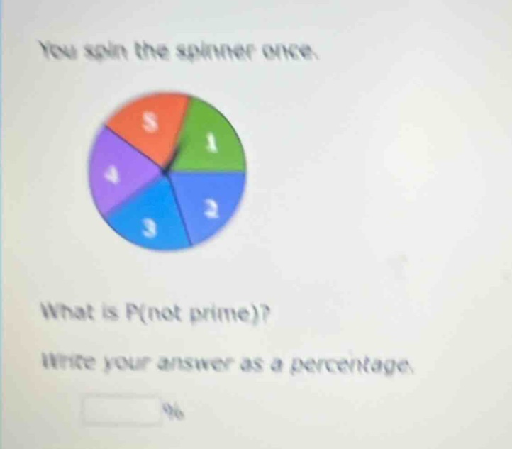you spin the spinner once. what is p(not prime)? write your answer as a percentage. %