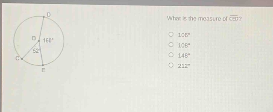 what is the measure of ced? 106° 108° 148° 212°