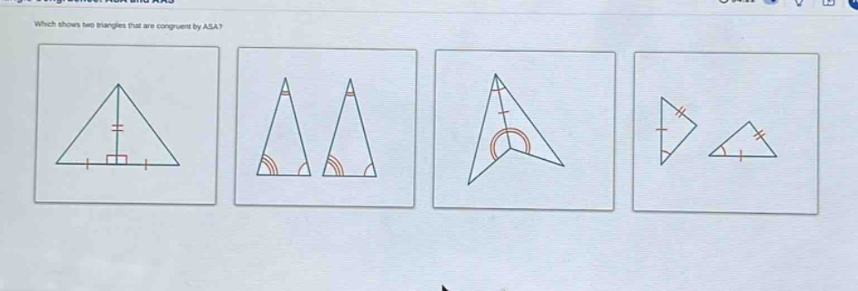 which shows two triangles that are congruent by asa?