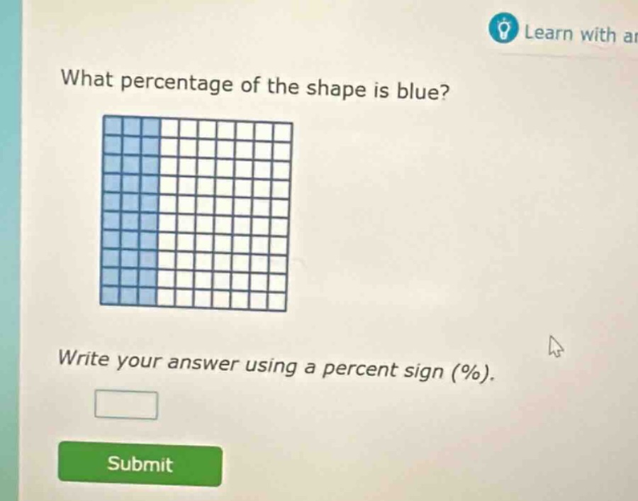 what percentage of the shape is blue? write your answer using a percent sign (%).