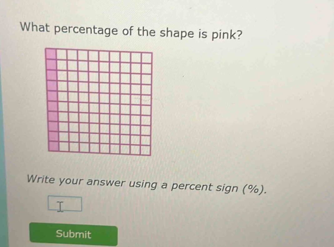 what percentage of the shape is pink? write your answer using a percent sign (%).